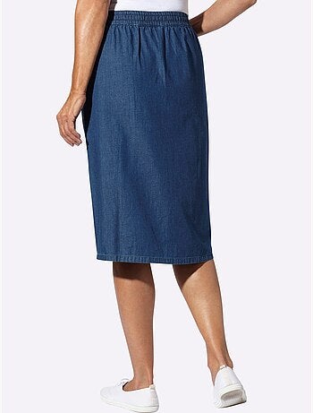 Jupe en jean avec ceinture élastique et poches en biais - Taille standard - Moda Vilona