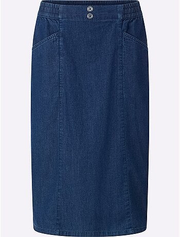 Jupe en jean avec ceinture élastique et poches en biais - Taille standard - Moda Vilona