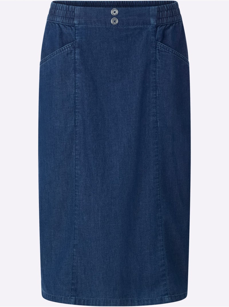 Jupe en jean avec ceinture élastique et poches en biais - Taille standard - Moda Vilona Bleu jean - Kiabi
