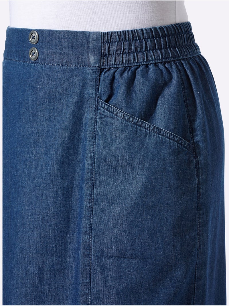 Jupe en jean avec ceinture élastique et poches en biais - Taille standard - Moda Vilona Bleu jean - Kiabi