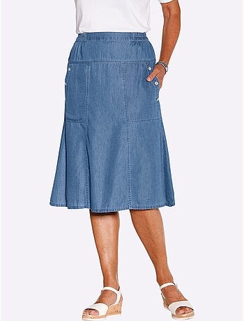 Jupe en jean avec ceinture élastique et poches latérales - Taille courte - Witt