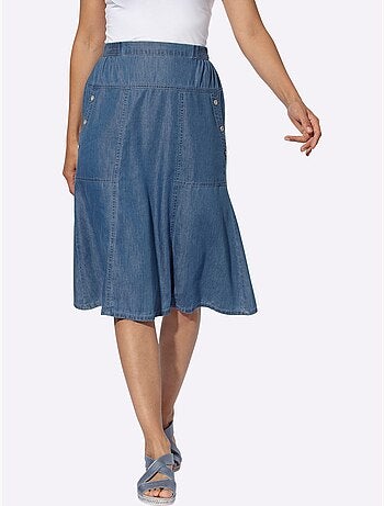 Jupe en jean avec ceinture élastique et poches latérales - Taille courte - Witt
