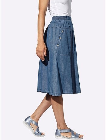 Jupe en jean avec ceinture élastique et poches latérales - Taille courte - Witt