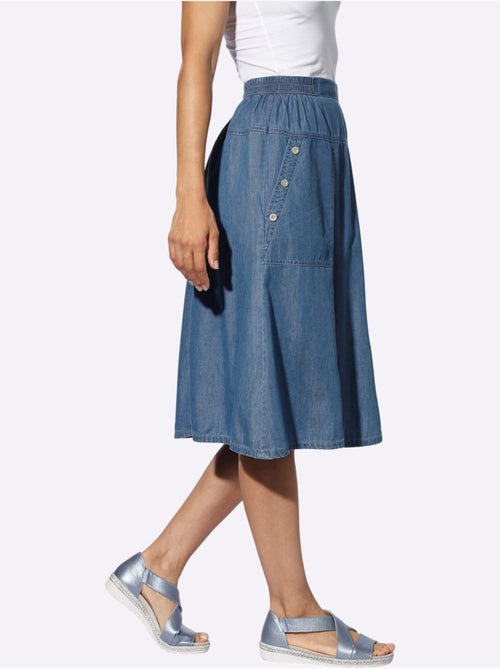 Jupe en jean avec ceinture élastique et poches latérales - Taille courte - Witt - Kiabi
