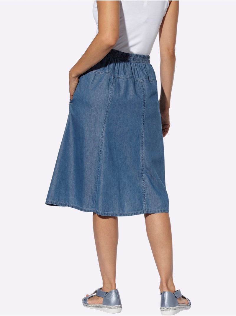 Jupe en jean avec ceinture élastique et poches latérales - Taille courte - Witt Bleu Blanc - Kiabi