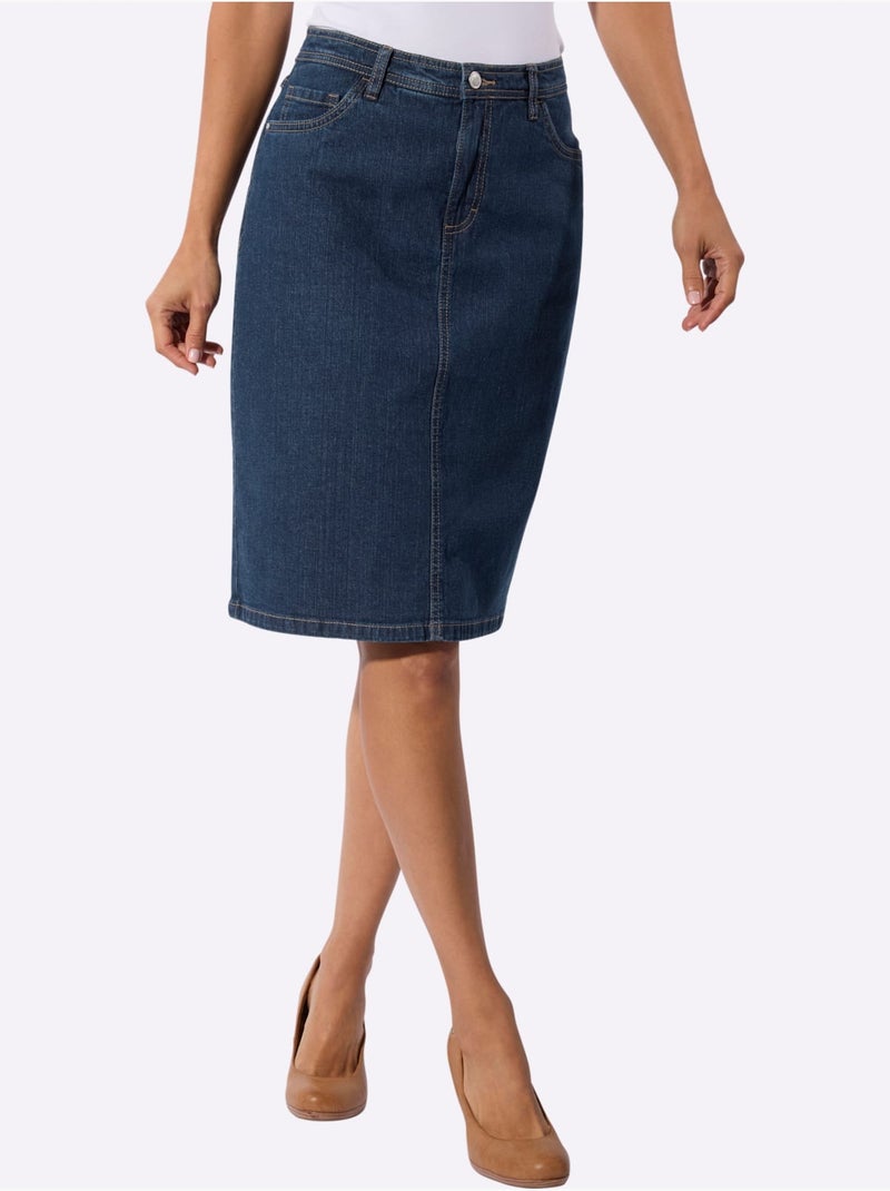 Jupe en jean avec passants et fente au dos - Taille standard - Witt Bleu jean - Kiabi