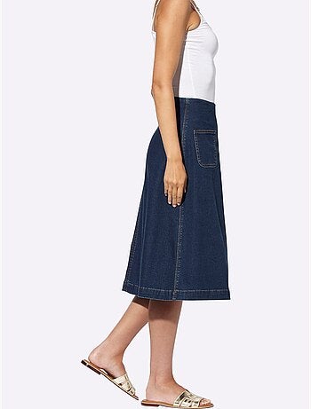Jupe en jean coupe évasée avec poches plaquées - Taille standard - Helline