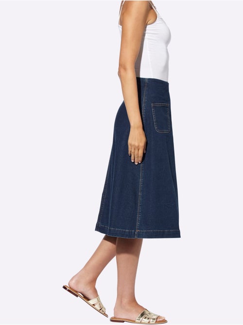 Jupe en jean coupe évasée avec poches plaquées - taille standard - helline - Kiabi Jupe en jean coupe évasée avec poches plaquées - taille standard - helline - Kiabi