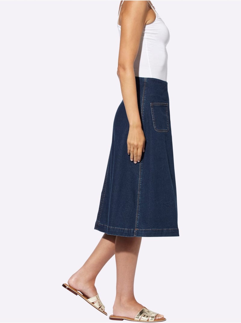 Jupe en jean coupe évasée avec poches plaquées - Taille standard - Helline Bleu foncé - Kiabi