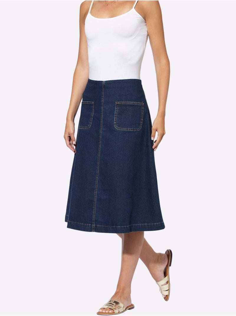 Jupe en jean coupe évasée avec poches plaquées - Taille standard - Helline Bleu foncé - Kiabi
