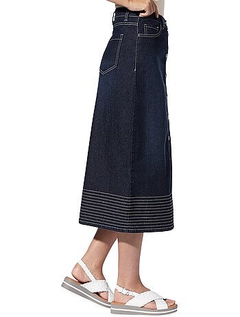 Jupe En Jean Coutures Contrastées - Taille Standard - helline