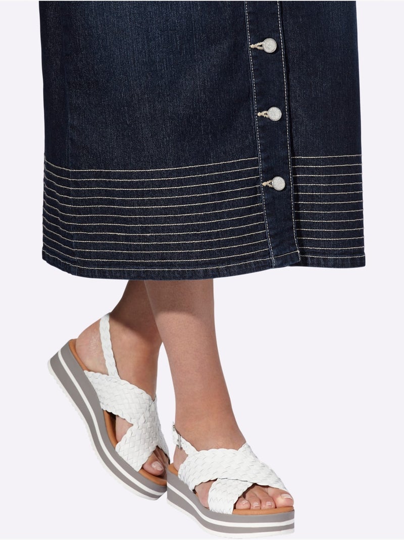 Jupe En Jean Coutures Contrastées - Taille Standard - Helline Bleu foncé - Kiabi