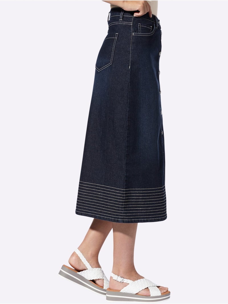 Jupe En Jean Coutures Contrastées - Taille Standard - Helline Bleu foncé - Kiabi