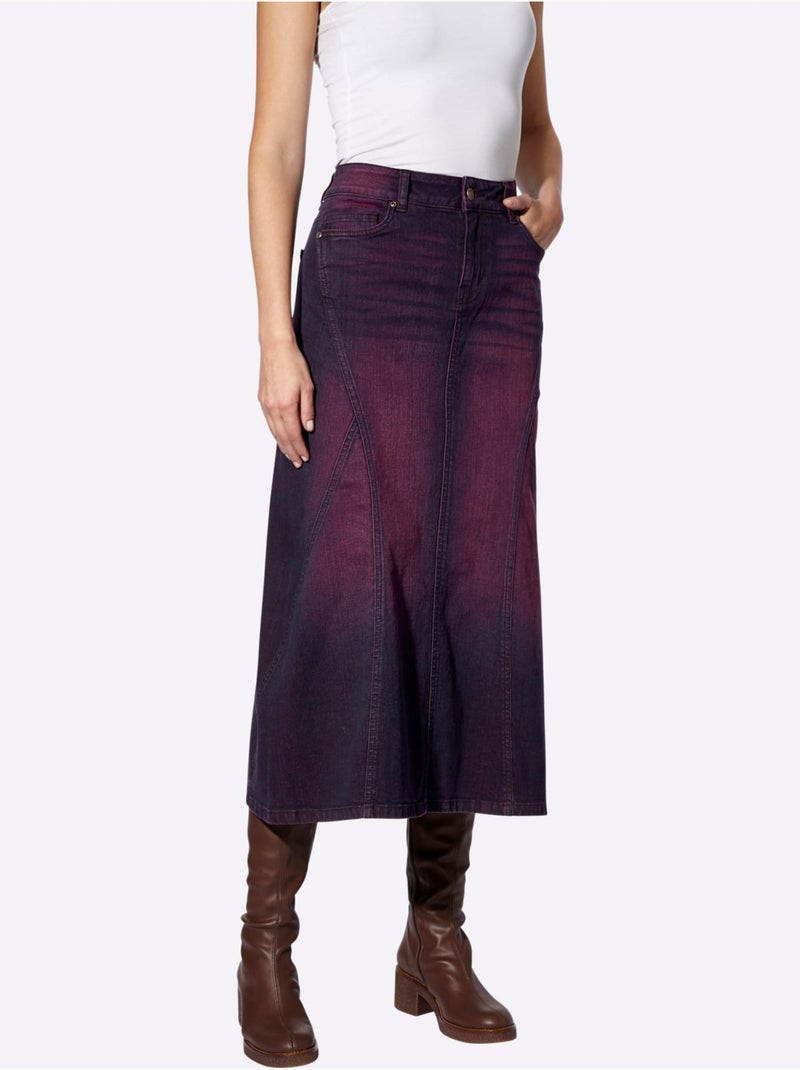 Jupe En Jean Coutures Décoratives - Taille Standard - Helline Noir Bordeaux - Kiabi