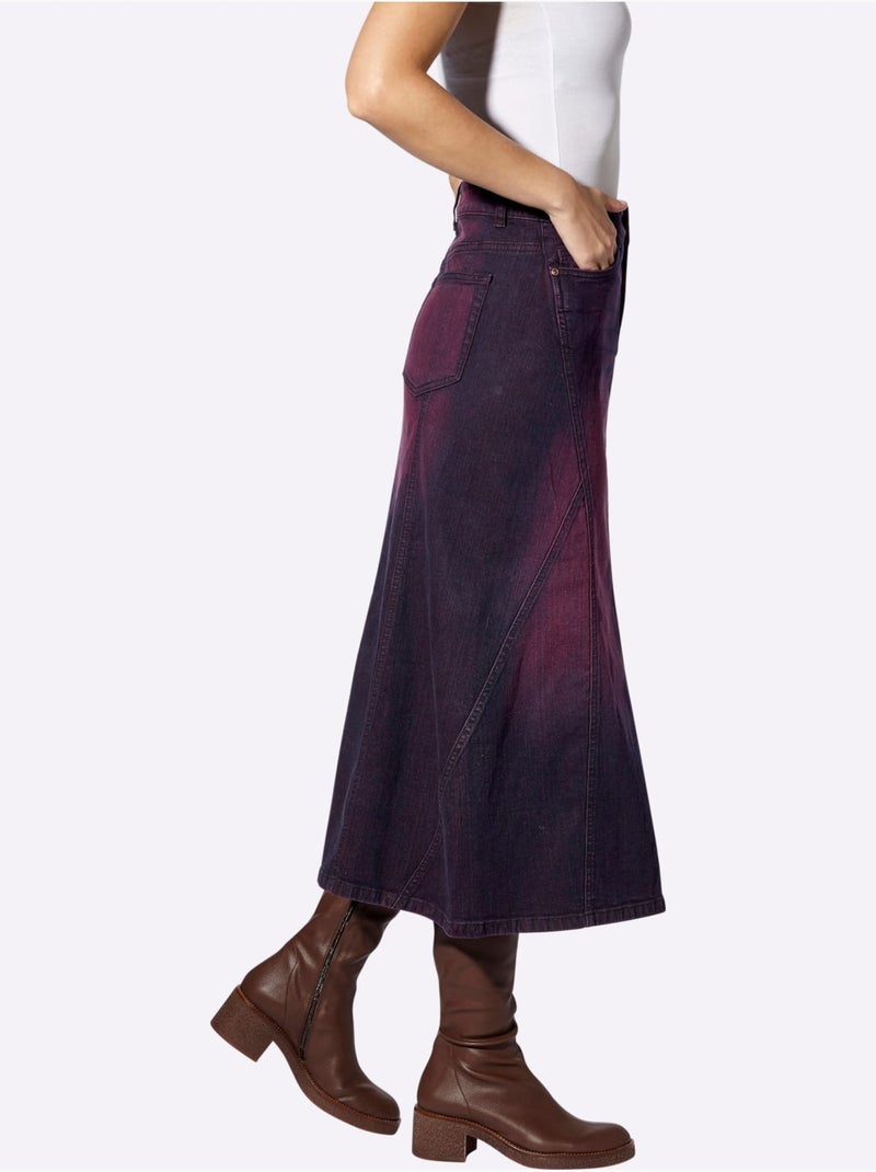 Jupe En Jean Coutures Décoratives - Taille Standard - Helline Noir Bordeaux - Kiabi