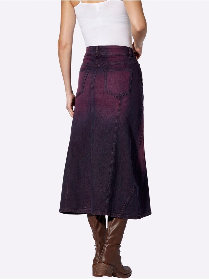 Jupe En Jean Coutures Décoratives - Taille Standard - Helline Noir Bordeaux - Kiabi