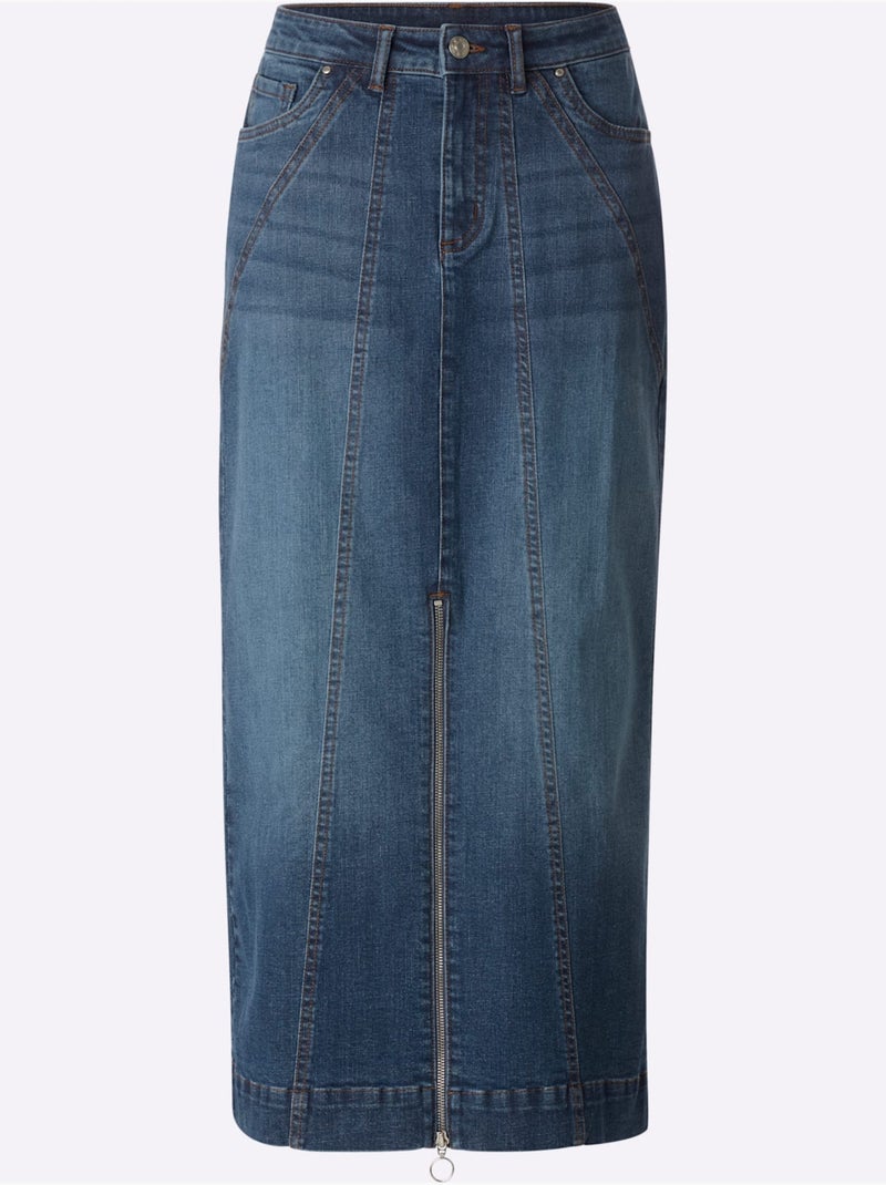 Jupe en jean délavé tendance - taille standard - helline Bleu jean - Kiabi