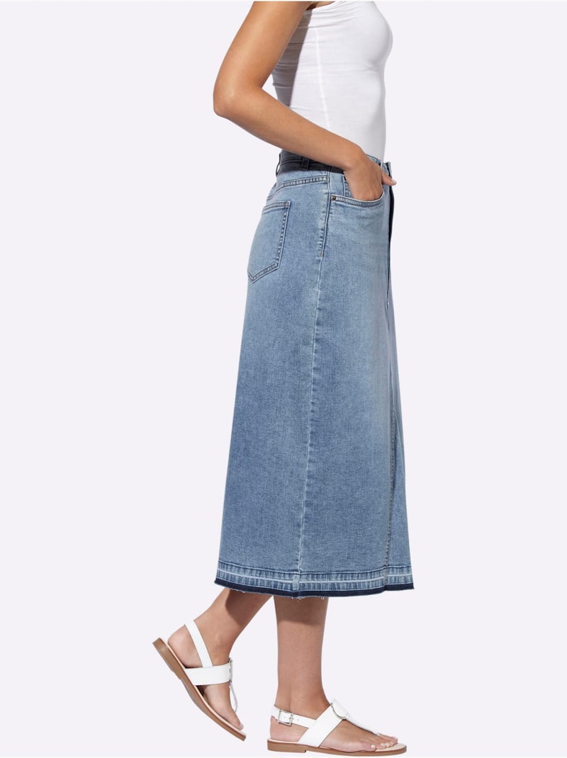 Jupe En Jean Délavé Tendance - Taille Standard - helline Bleu - Kiabi
