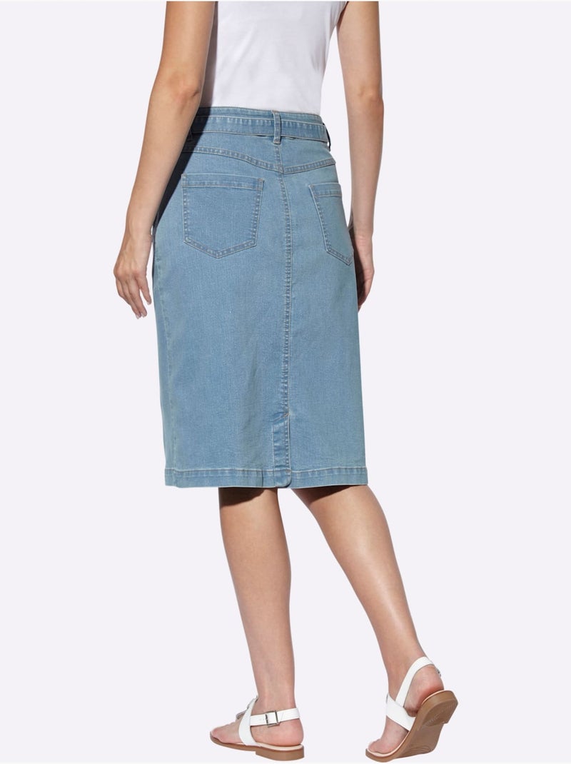 Jupe En Jean Détail Animal Brillant Sur Le Passant - Taille Standard - Helline Bleu Blanc - Kiabi