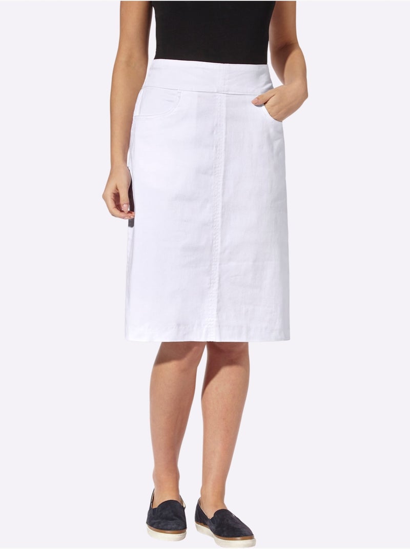Jupe En Jean Dissimule Les Rondeurs - Taille Standard - Moda Vilona Blanc - Kiabi