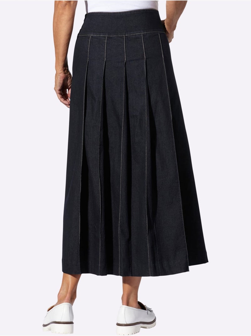 Jupe en jean évasée à plis avec glissière latérale et bouton - taille standard - moda vilona Bleu foncé - Kiabi