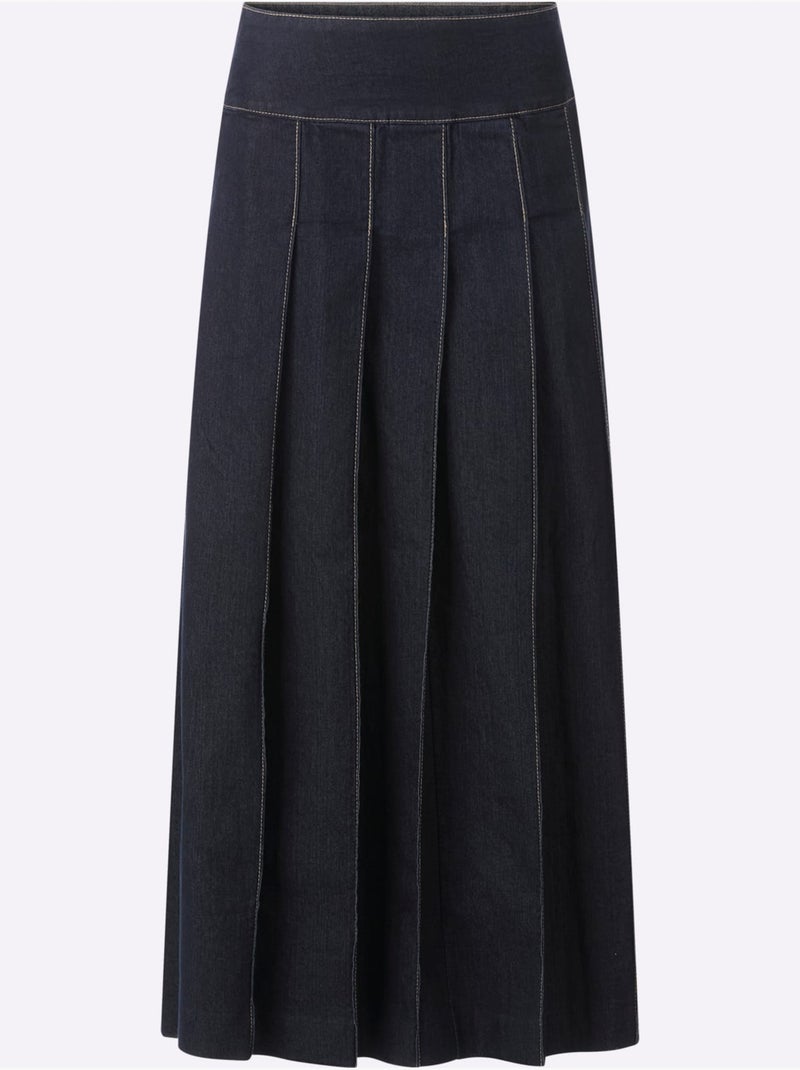 Jupe en jean évasée à plis avec glissière latérale et bouton - taille standard - moda vilona Bleu foncé - Kiabi