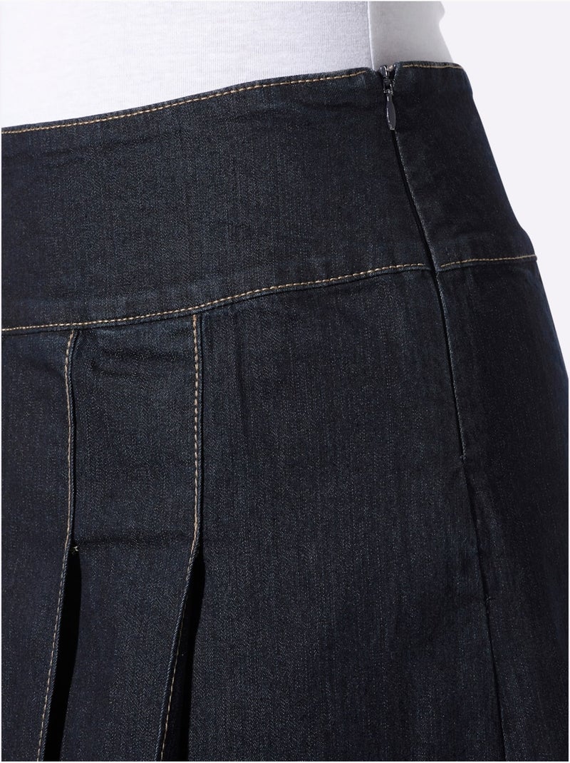 Jupe en jean évasée à plis avec glissière latérale et bouton - taille standard - moda vilona Bleu foncé - Kiabi