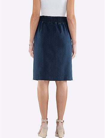 Jupe en jean évasée avec ceinture élastique et poches arrondies - Taille standard - Moda Vilona
