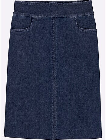 Jupe en jean évasée avec ceinture élastique et poches arrondies - Taille standard - Moda Vilona