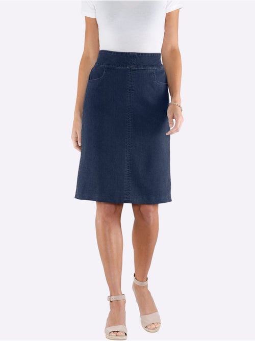 Jupe en jean évasée avec ceinture élastique et poches arrondies - Taille standard - Moda Vilona - Kiabi