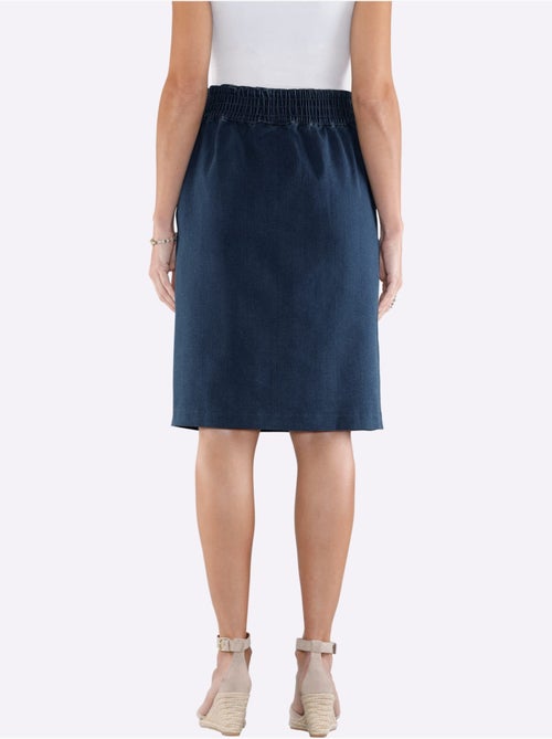 Jupe en jean évasée avec ceinture élastique et poches arrondies - Taille standard - Moda Vilona - Kiabi
