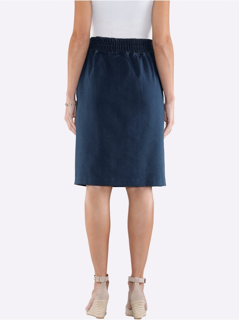 Jupe en jean évasée avec ceinture élastique et poches arrondies - Taille standard - Moda Vilona Bleu jean - Kiabi