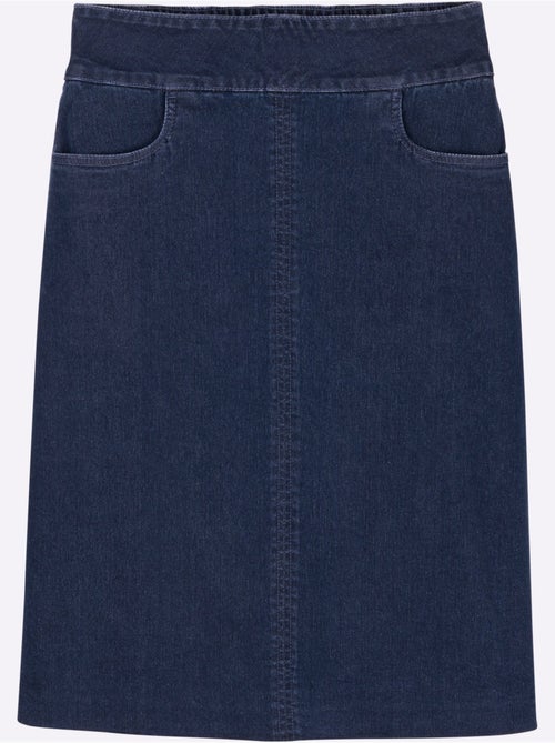 Jupe en jean évasée avec ceinture élastique et poches arrondies - Taille standard - Moda Vilona - Kiabi