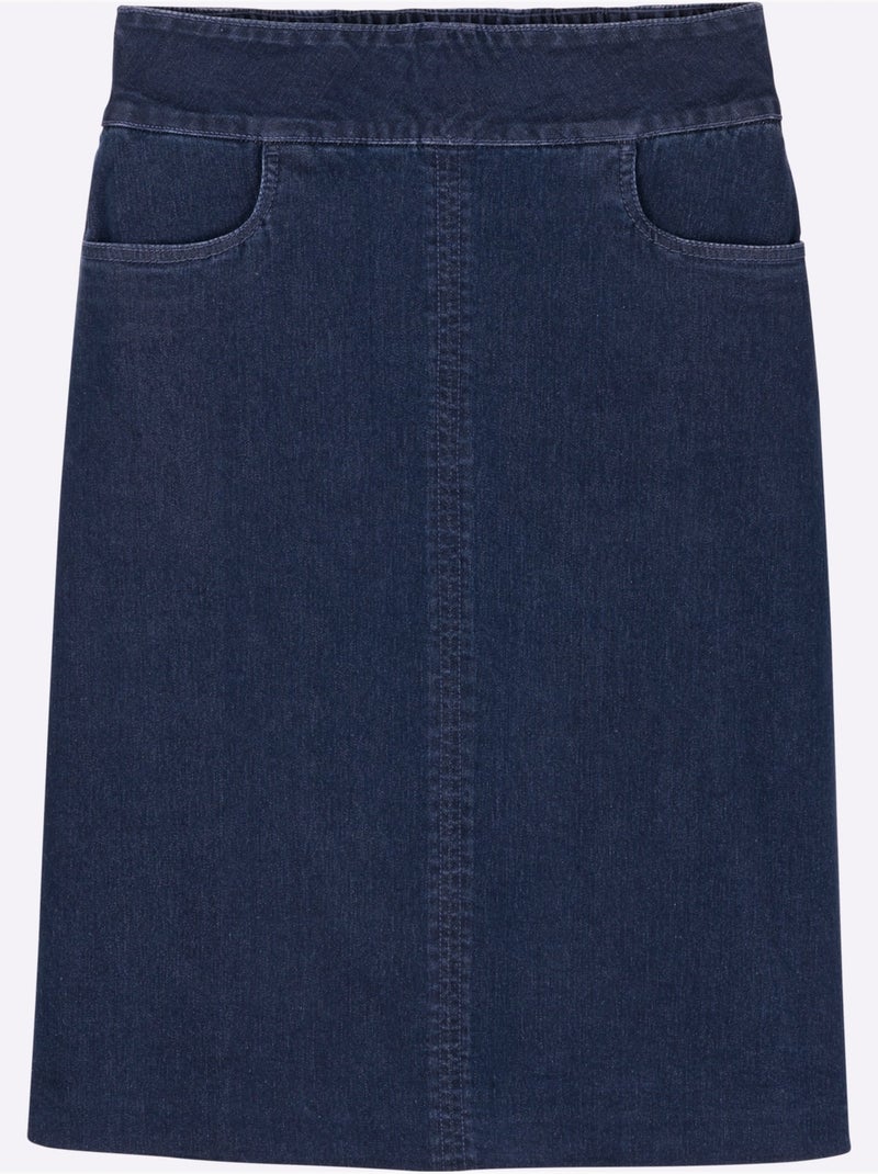 Jupe en jean évasée avec ceinture élastique et poches arrondies - Taille standard - Moda Vilona Bleu jean - Kiabi