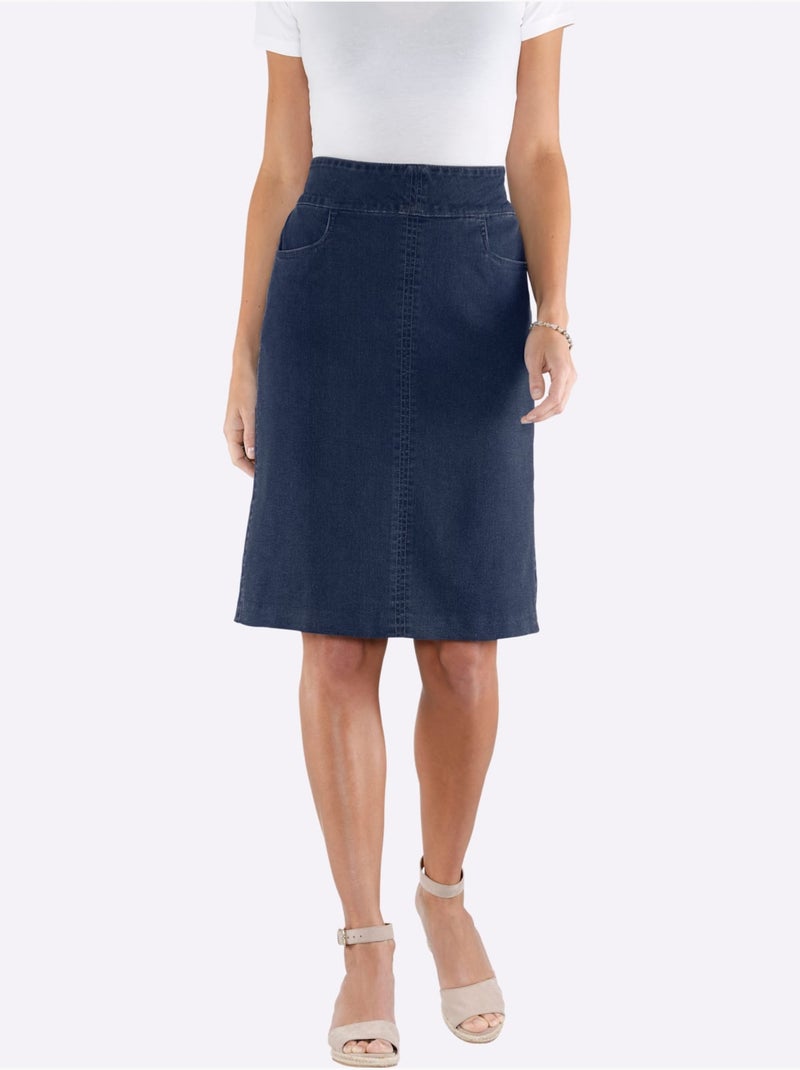 Jupe en jean évasée avec ceinture élastique et poches arrondies - Taille standard - Moda Vilona Bleu jean - Kiabi