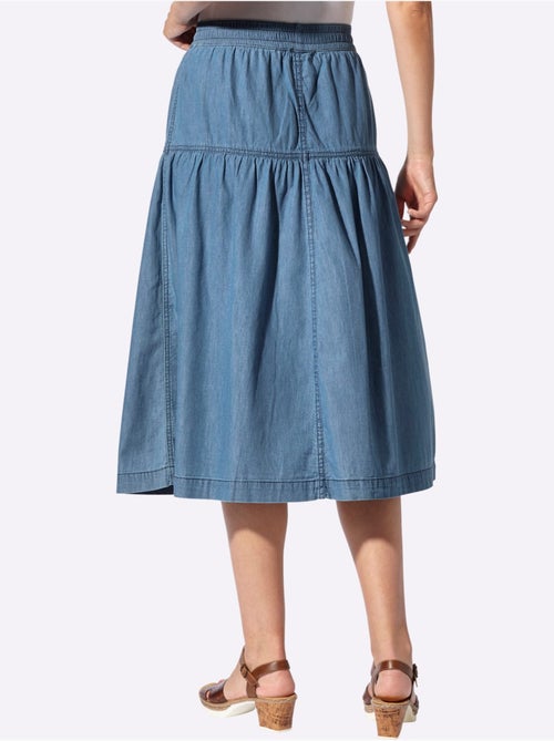 Jupe en jean fluide avec ceinture élastique et couture ton sur ton - Taille courte - Witt - Kiabi Jupe en jean fluide avec ceinture élastique et couture ton sur ton - Taille courte - Witt - Kiabi