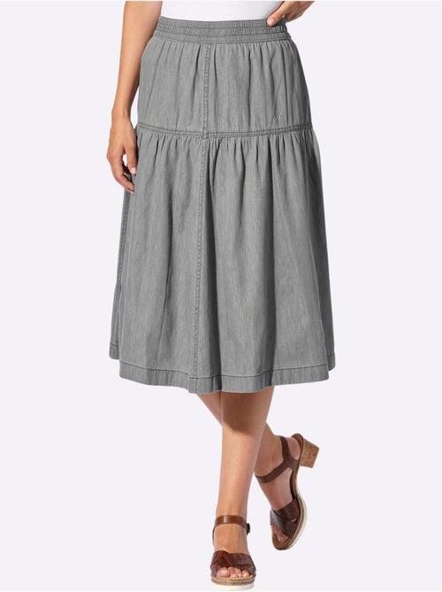 Jupe en jean fluide avec ceinture élastique et coutures détaillées - taille courte - witt - Kiabi