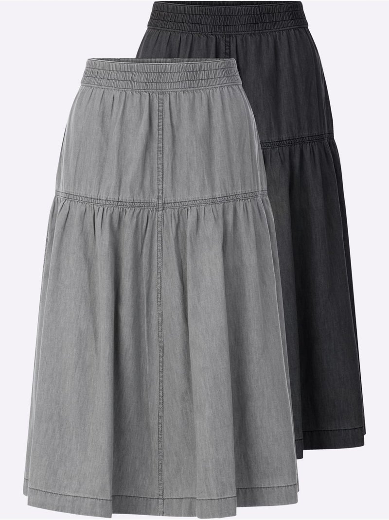 Jupe en jean fluide avec ceinture élastique et coutures détaillées - taille courte - witt Gris Noir - Kiabi
