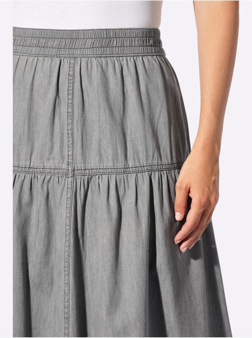 Jupe en jean fluide avec ceinture élastique et coutures détaillées - taille courte - witt - Kiabi