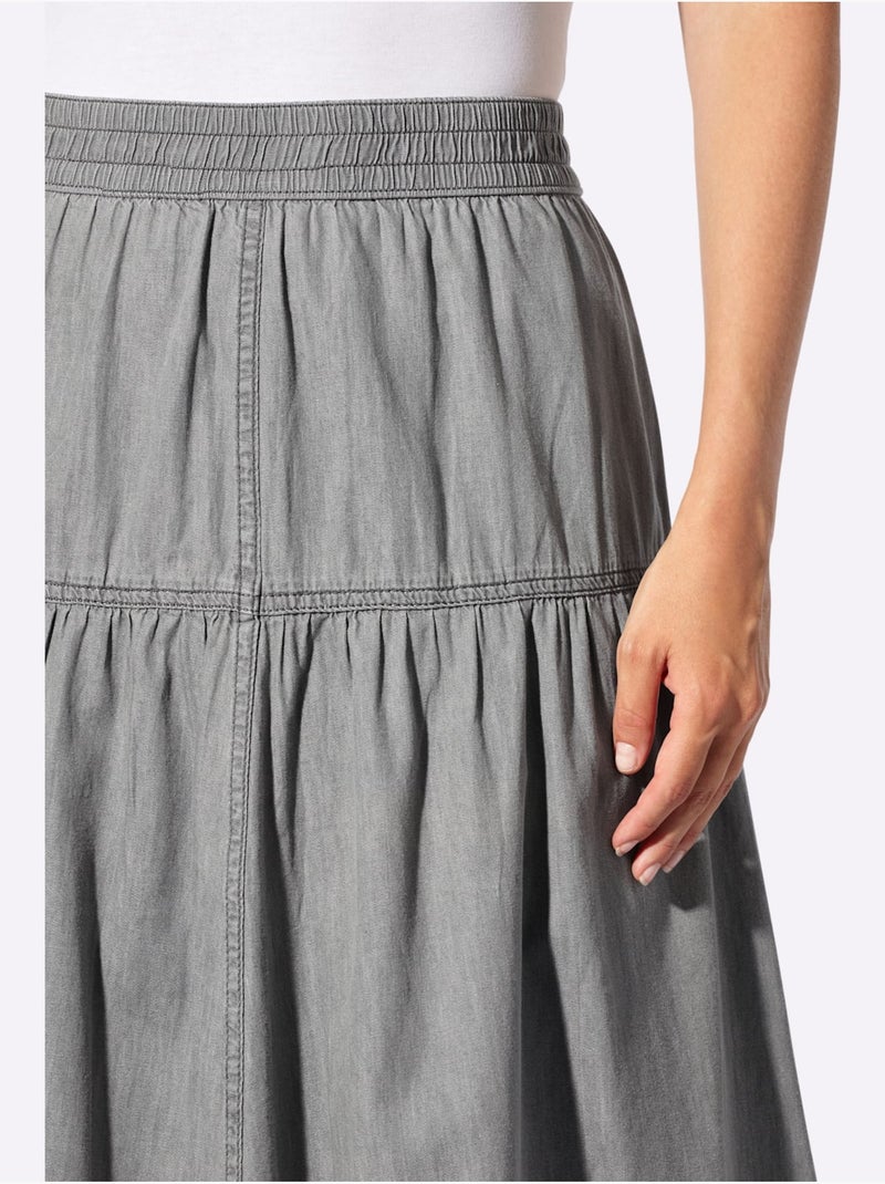 Jupe en jean fluide avec ceinture élastique et coutures détaillées - taille courte - witt Gris Noir - Kiabi