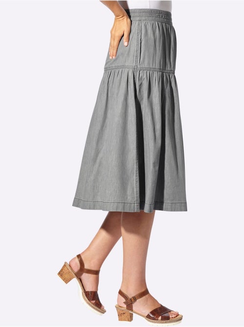 Jupe en jean fluide avec ceinture élastique et coutures détaillées - taille courte - witt - Kiabi