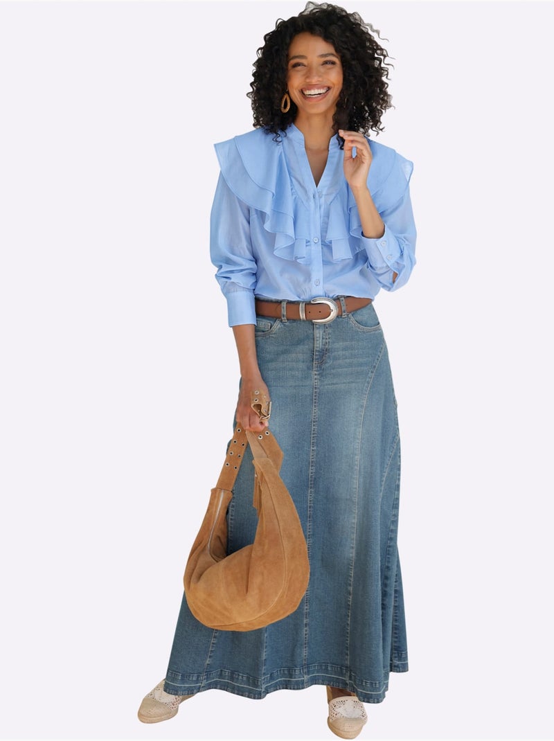 Jupe en jean godet longue à poches - Taille standard - Helline Bleu jean - Kiabi