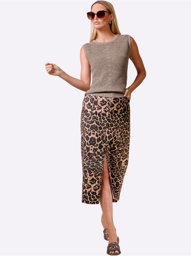 Jupe En Jean Imitation Léopard Tendance - Taille Standard - Helline Noir Marron - Kiabi