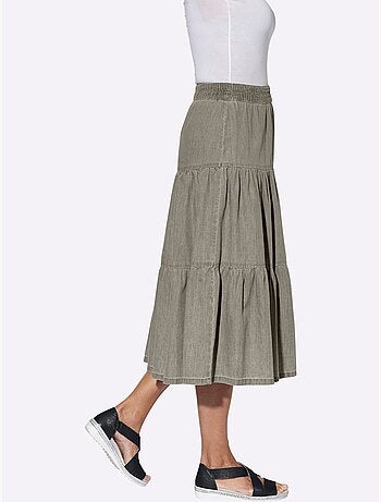 Jupe en jean légère avec ceinture élastique et volants froncés - Taille courte - Witt