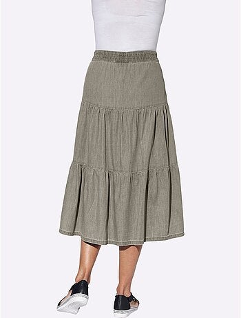 Jupe en jean légère avec ceinture élastique et volants froncés - Taille courte - Witt