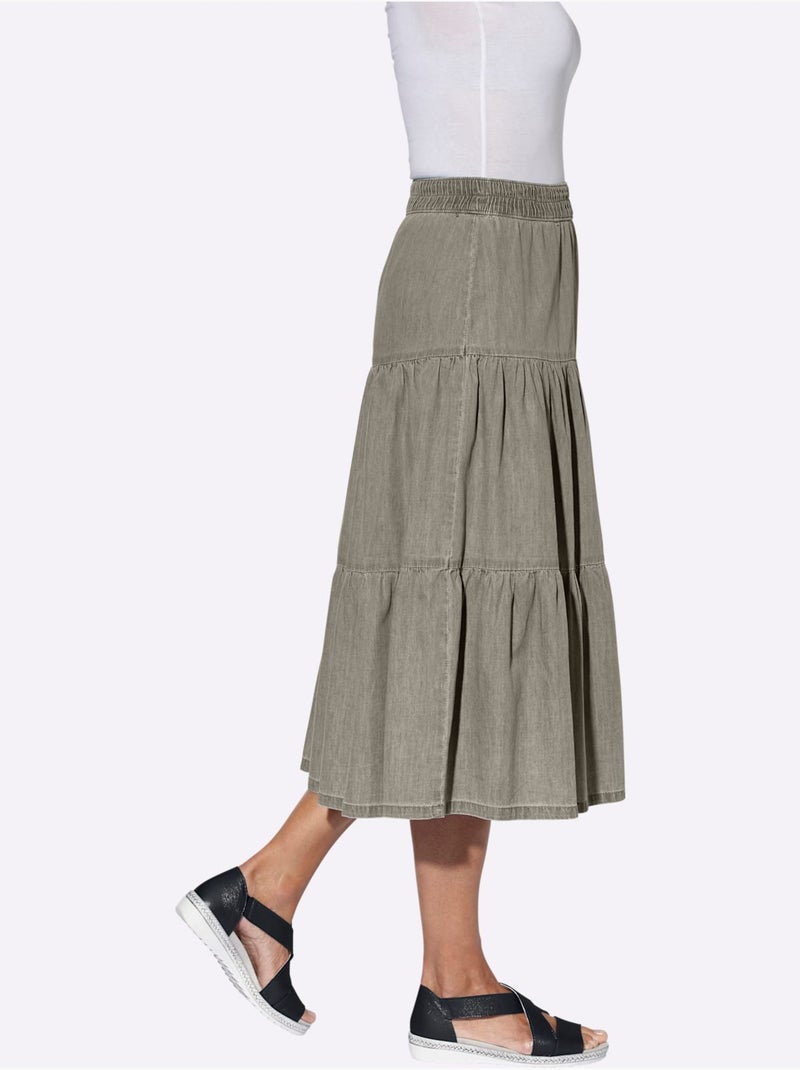 Jupe en jean légère avec ceinture élastique et volants froncés - Taille courte - Witt Gris - Kiabi