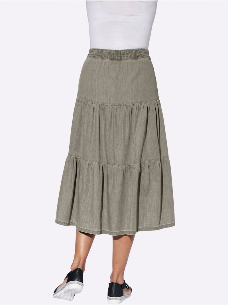 Jupe en jean légère avec ceinture élastique et volants froncés - Taille courte - Witt Gris - Kiabi