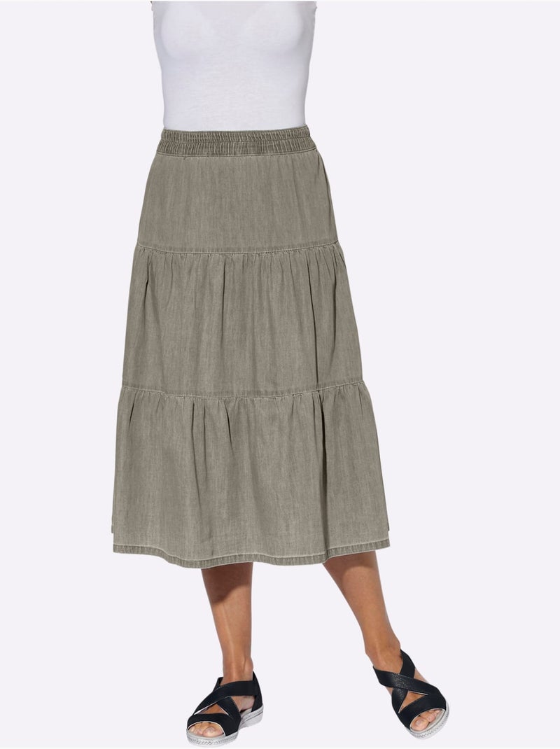 Jupe en jean légère avec ceinture élastique et volants froncés - Taille courte - Witt Gris - Kiabi