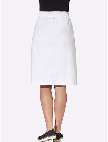 Jupe en jean évasée avec ceinture élastique et poches arrondies - Taille standard - Moda Vilona