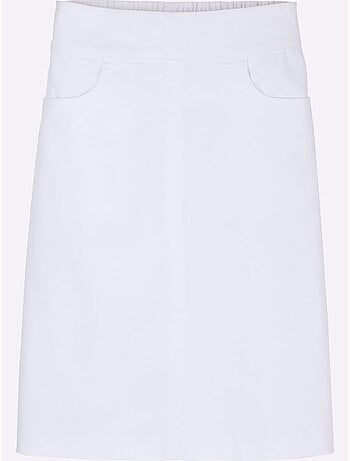 Jupe en jean évasée avec ceinture élastique et poches arrondies - Taille standard - Moda Vilona